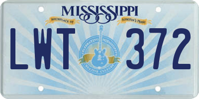 MS license plate LWT372