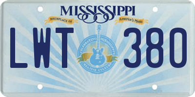 MS license plate LWT380