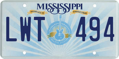 MS license plate LWT494