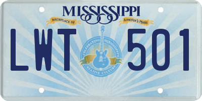 MS license plate LWT501