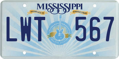 MS license plate LWT567