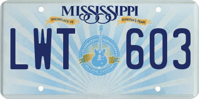 MS license plate LWT603