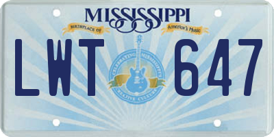 MS license plate LWT647