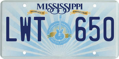 MS license plate LWT650