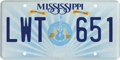 MS license plate LWT651