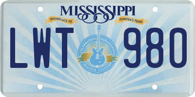 MS license plate LWT980