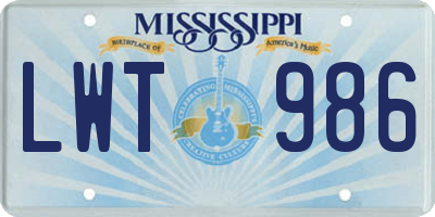 MS license plate LWT986