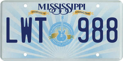 MS license plate LWT988