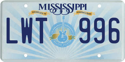 MS license plate LWT996