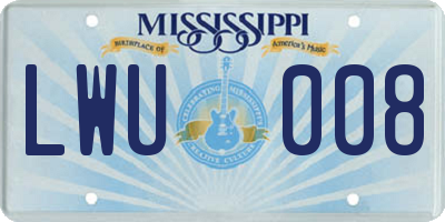 MS license plate LWU008