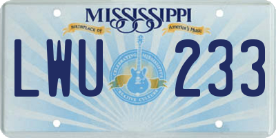 MS license plate LWU233