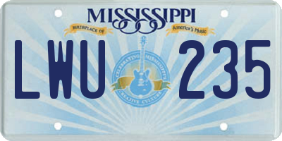 MS license plate LWU235