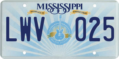 MS license plate LWV025