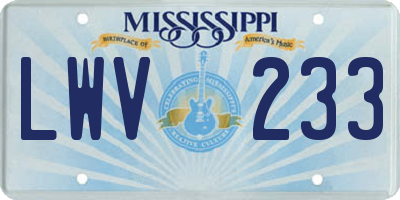 MS license plate LWV233