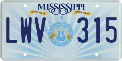 MS license plate LWV315