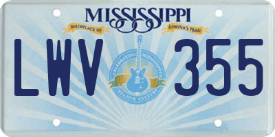 MS license plate LWV355