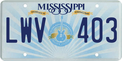 MS license plate LWV403
