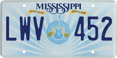 MS license plate LWV452