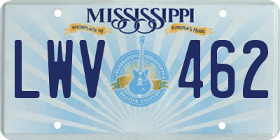 MS license plate LWV462
