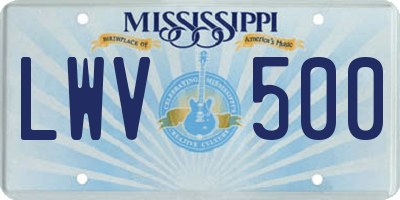 MS license plate LWV500