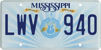 MS license plate LWV940