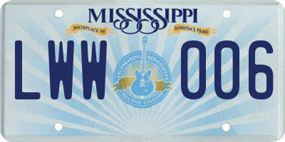 MS license plate LWW006