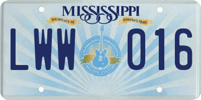 MS license plate LWW016