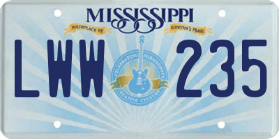 MS license plate LWW235