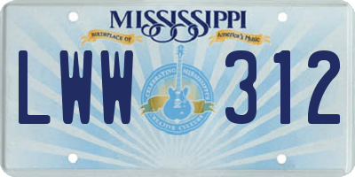 MS license plate LWW312