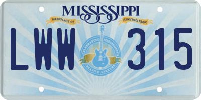 MS license plate LWW315