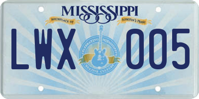 MS license plate LWX005