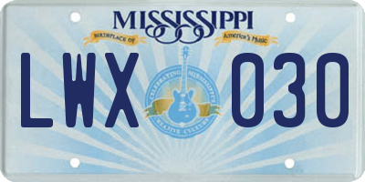 MS license plate LWX030
