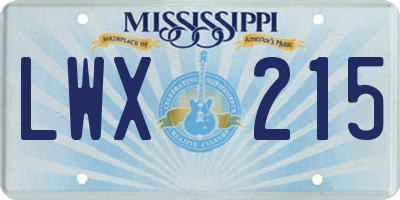 MS license plate LWX215