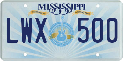 MS license plate LWX500
