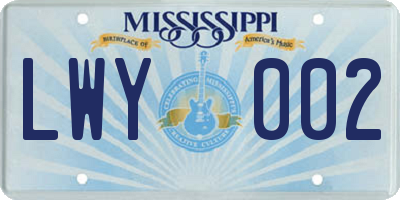 MS license plate LWY002