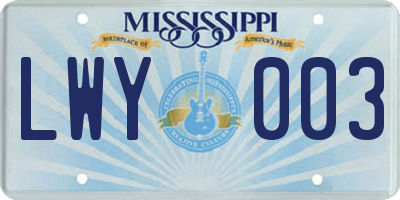 MS license plate LWY003