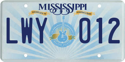 MS license plate LWY012