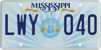 MS license plate LWY040