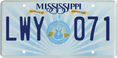 MS license plate LWY071