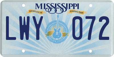 MS license plate LWY072