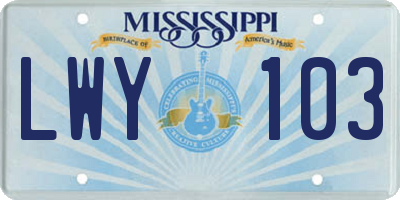 MS license plate LWY103