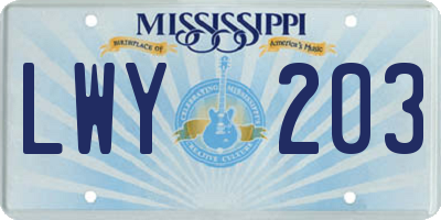 MS license plate LWY203