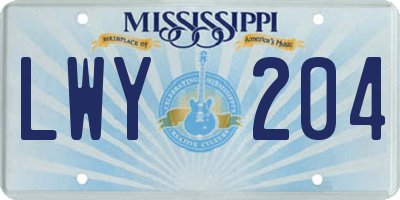 MS license plate LWY204