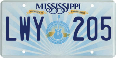 MS license plate LWY205