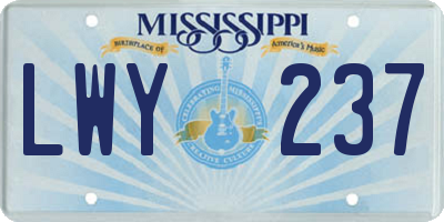 MS license plate LWY237