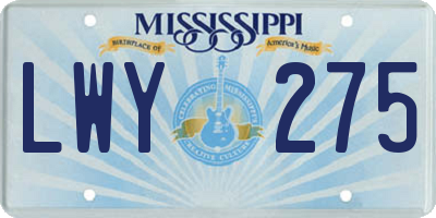 MS license plate LWY275