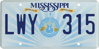 MS license plate LWY315