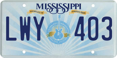 MS license plate LWY403