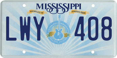 MS license plate LWY408