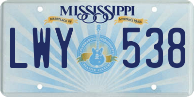MS license plate LWY538